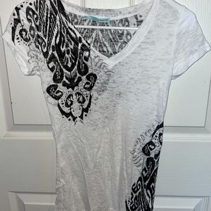 White and Black Patterned Burnout Top